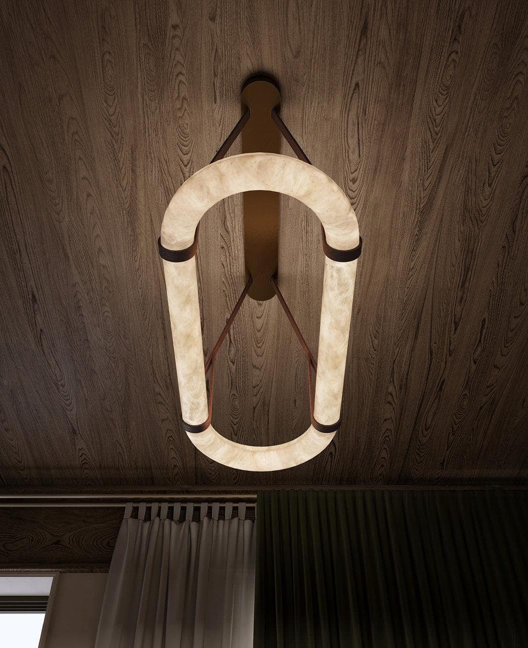 Alabaster Round Leather Chandelier - GILDLAMPS
