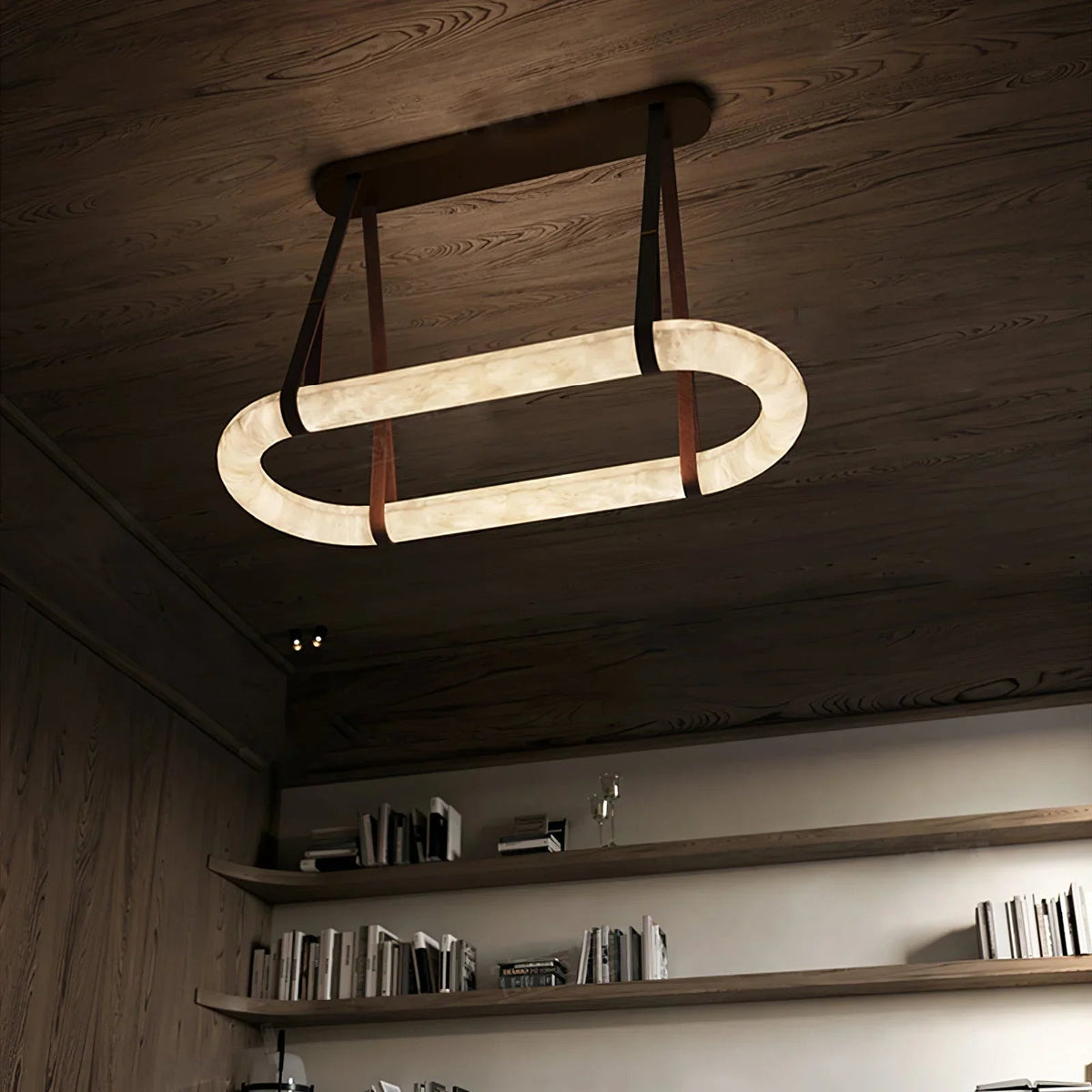 Alabaster Round Leather Chandelier - GILDLAMPS