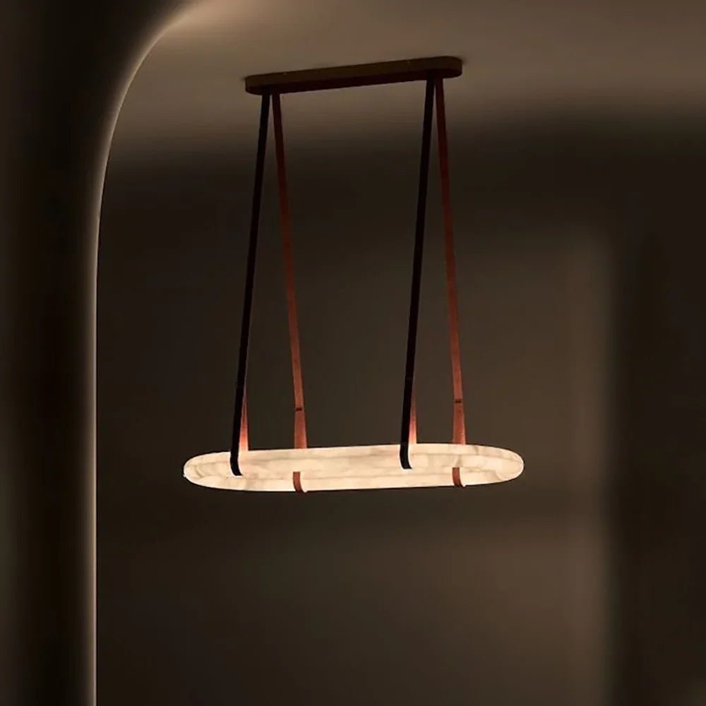 Alabaster Round Leather Chandelier - GILDLAMPS