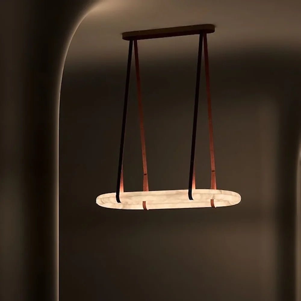 Alabaster Round Leather Chandelier - GILDLAMPS