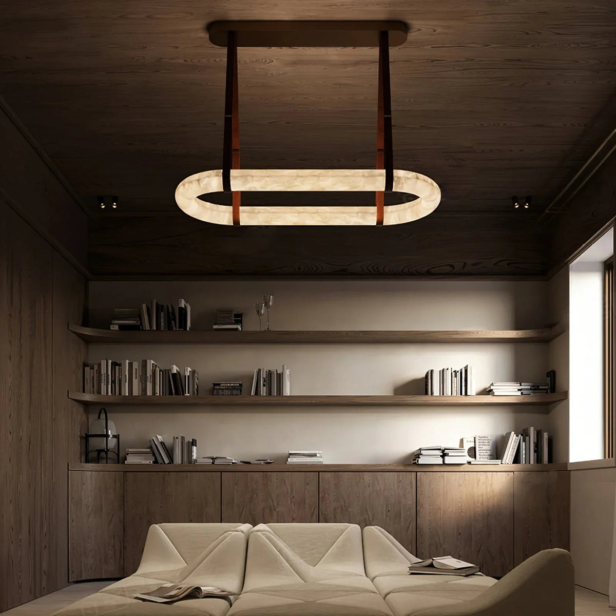 Alabaster Round Leather Chandelier - GILDLAMPS
