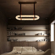 Alabaster Round Leather Chandelier - GILDLAMPS