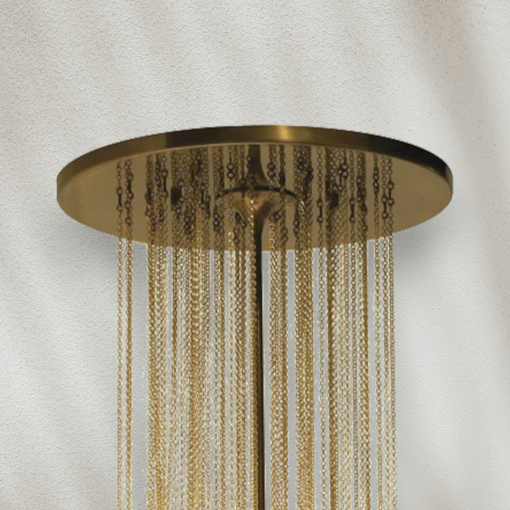 Modern Chandelier with Gold Chains and White Glass Shades - GILDLAMPS