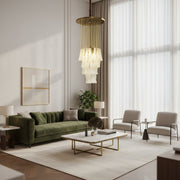 Modern Chandelier with Gold Chains and White Glass Shades - GILDLAMPS