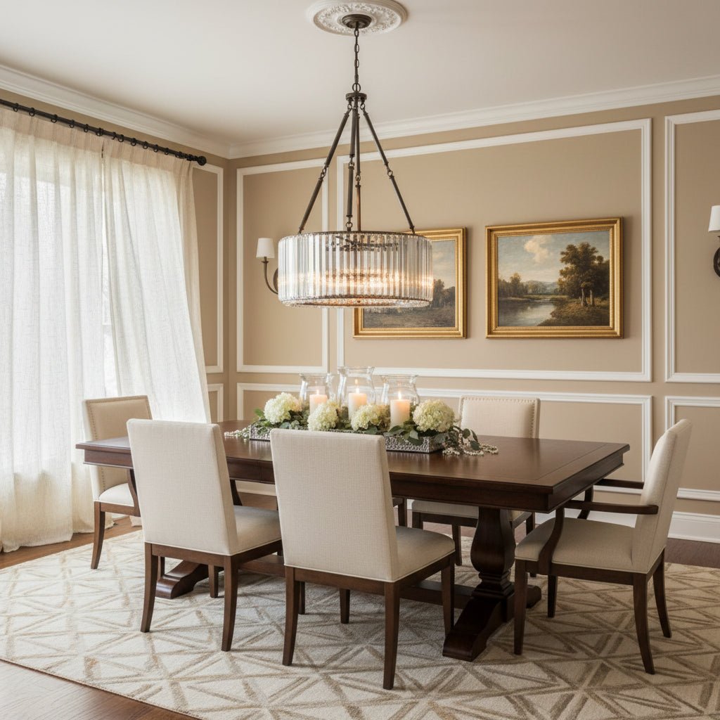Modern Drum Glass Chandelier with Metal Frame - GILDLAMPS