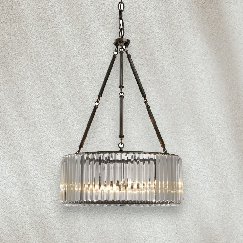 Modern Drum Glass Chandelier with Metal Frame - GILDLAMPS