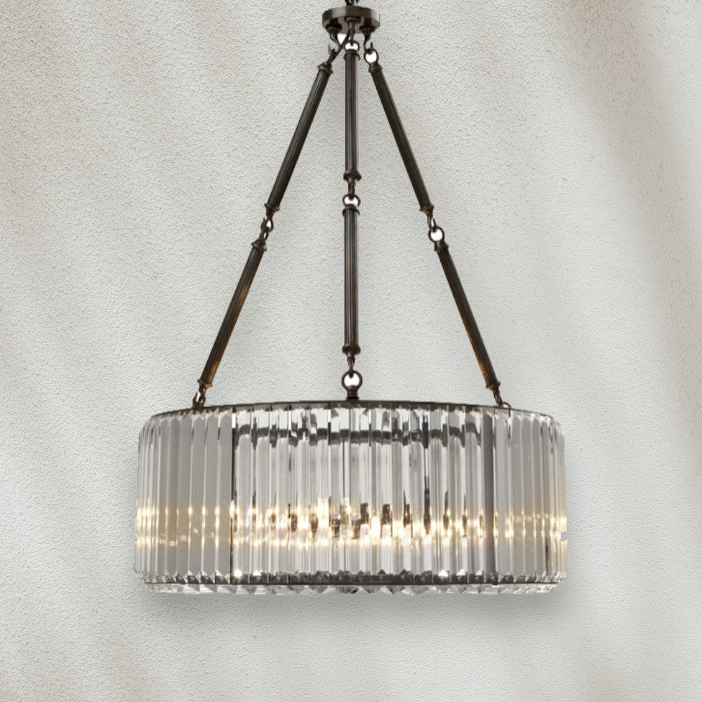 Modern Drum Glass Chandelier with Metal Frame - GILDLAMPS